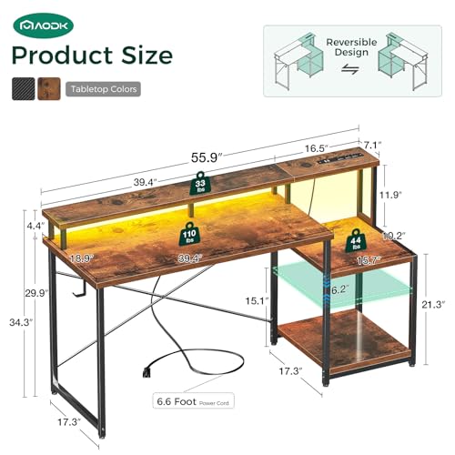 48 Inch Computer Desk with LED Lights and Power Outlet V5132