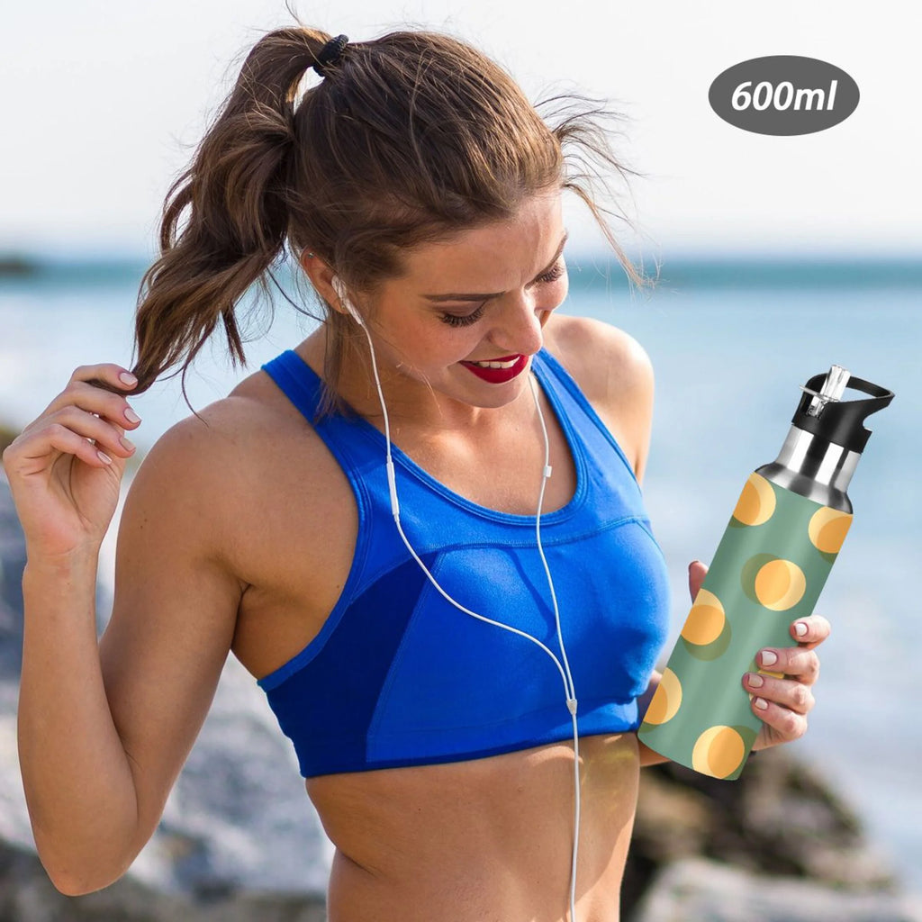 Yellow Green Polka Dot Stainless Steel Insulated Water Bottle with Straw Lid D497