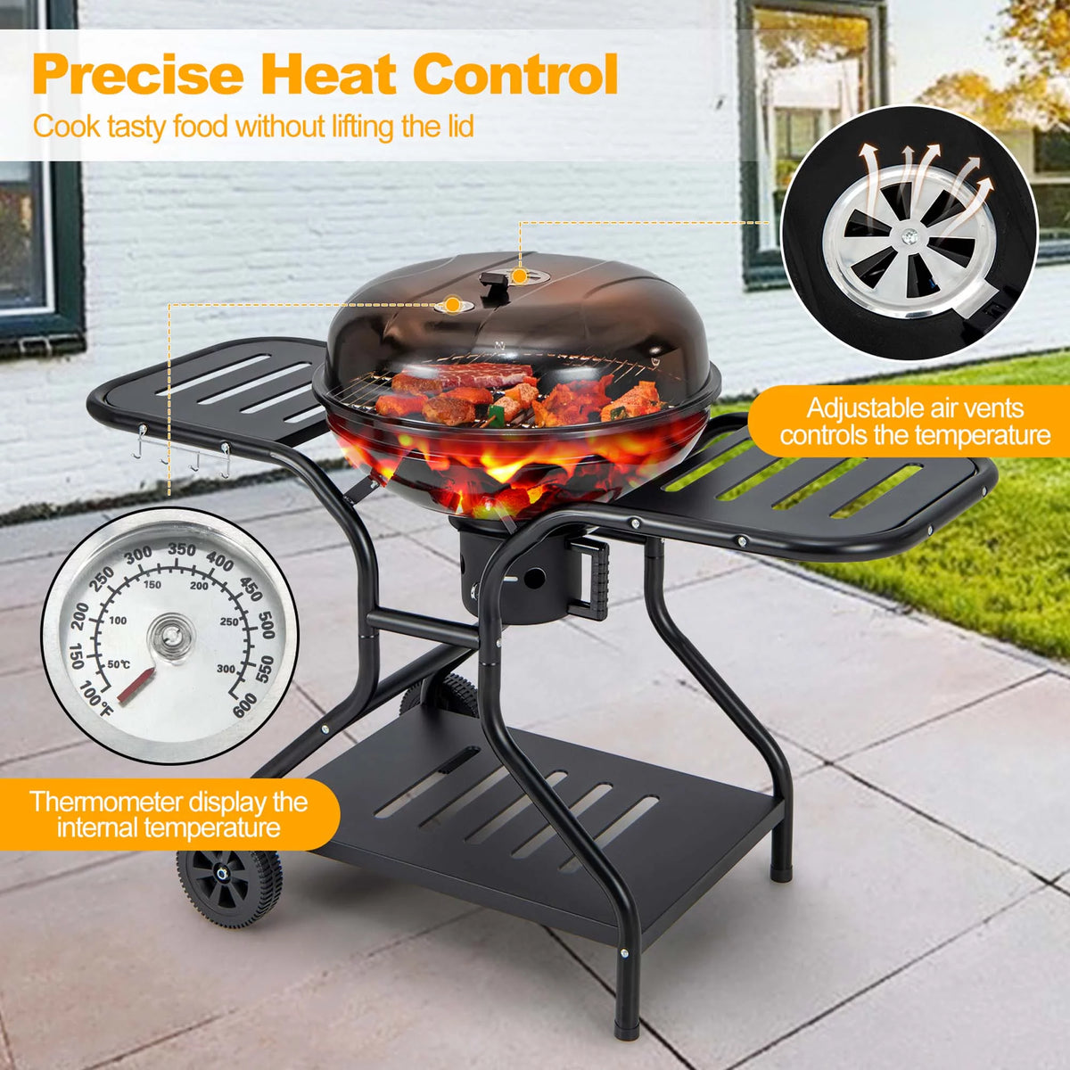22 inch Charcoal BBQ Grill with Thermometer G3207