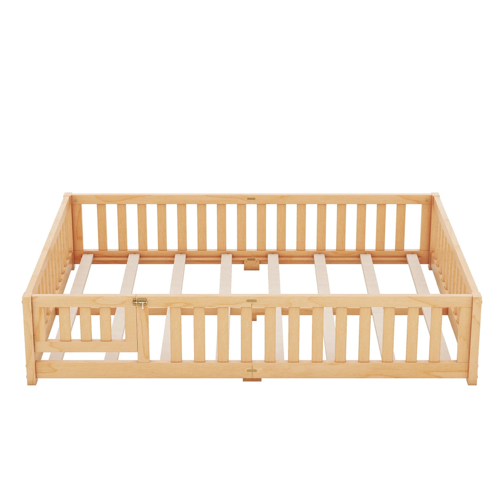 Queen Natural Solid Wood Floor Bed Frame with Slats W794992