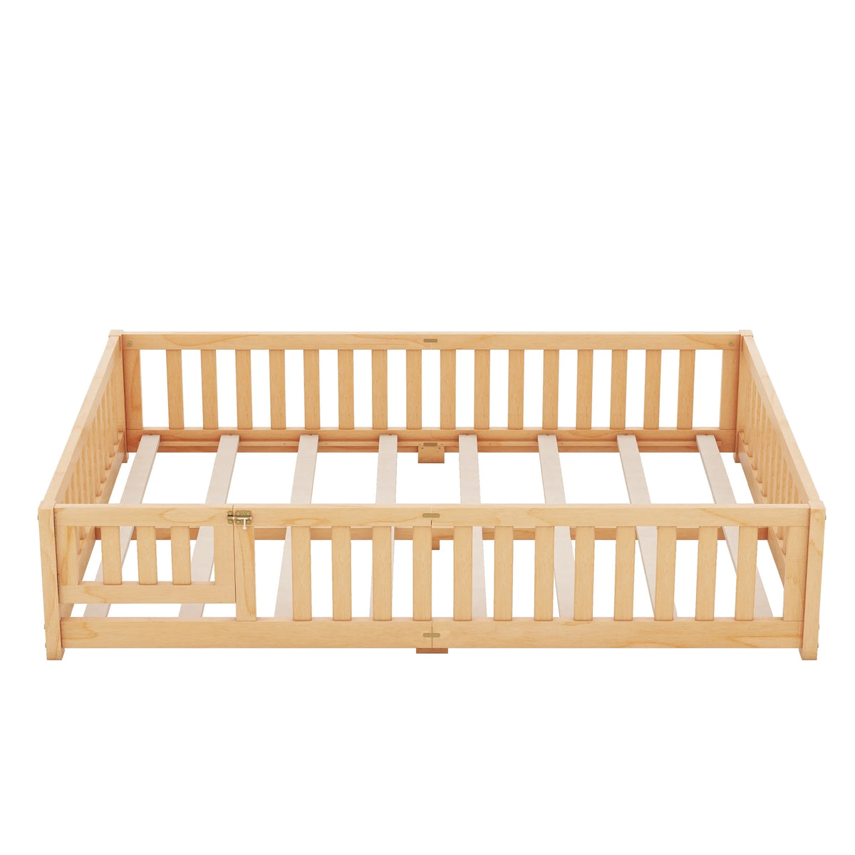 Queen Natural Solid Wood Floor Bed Frame with Slats W794992