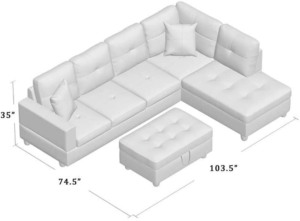 Red Microfiber Sectional Sofa with Storage Ottoman D2397