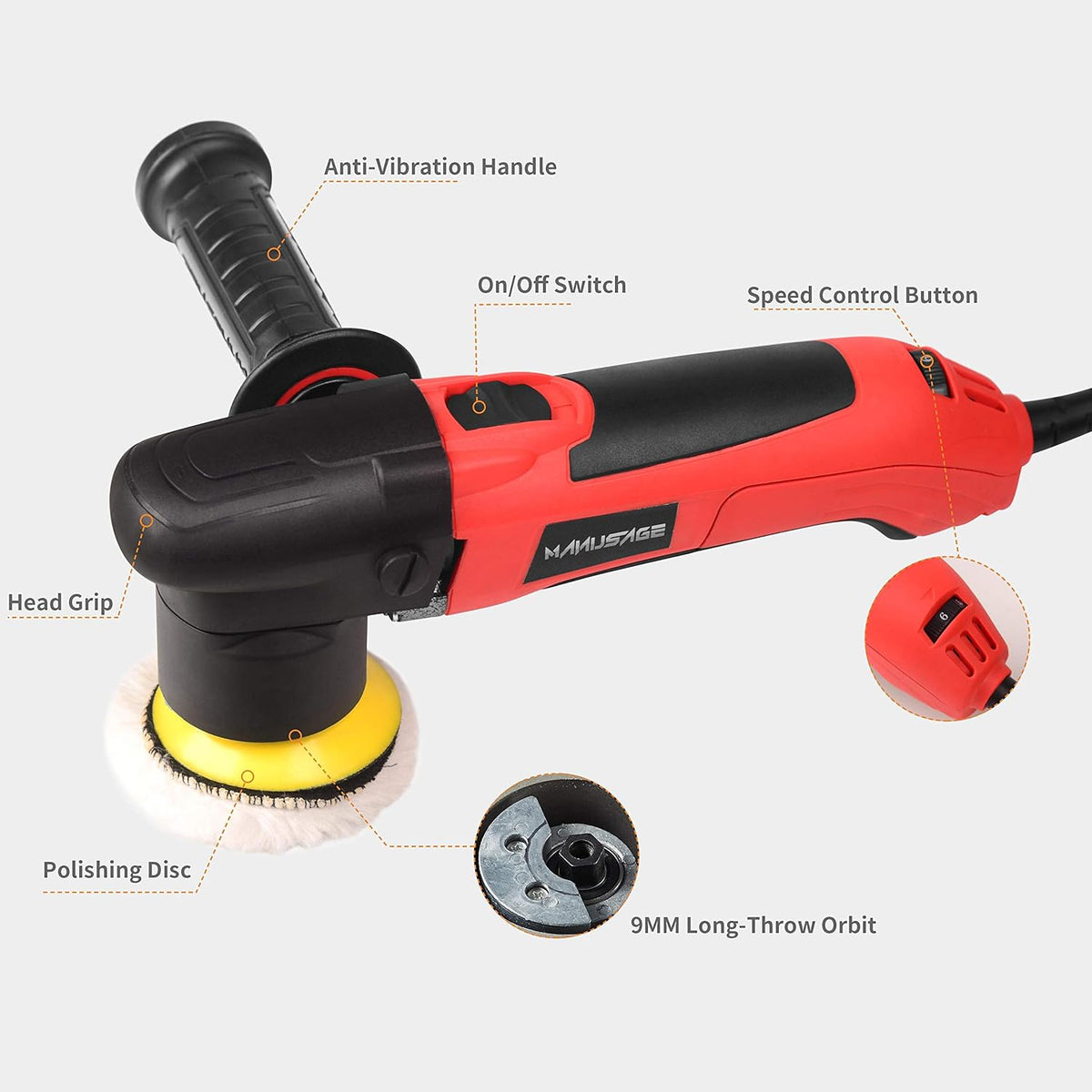 3-Inch Dual Action Car Polisher with 4 Foam and 1 Wool Pads L21328
