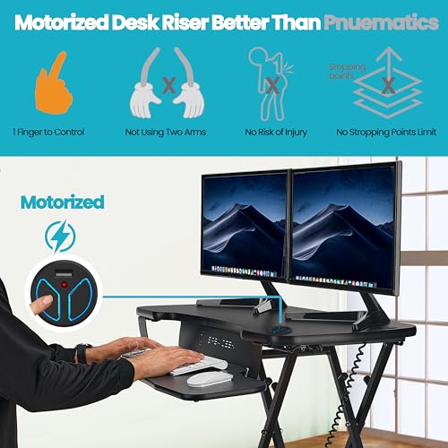 Black Electric Standing Desk Converter with Keyboard Tray and USB Port X464