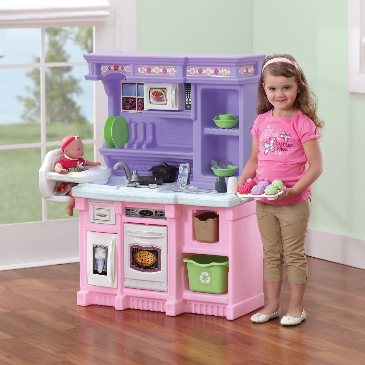 Pink Toddler Plastic Kitchen Playset with 30 Piece Play Set Q594