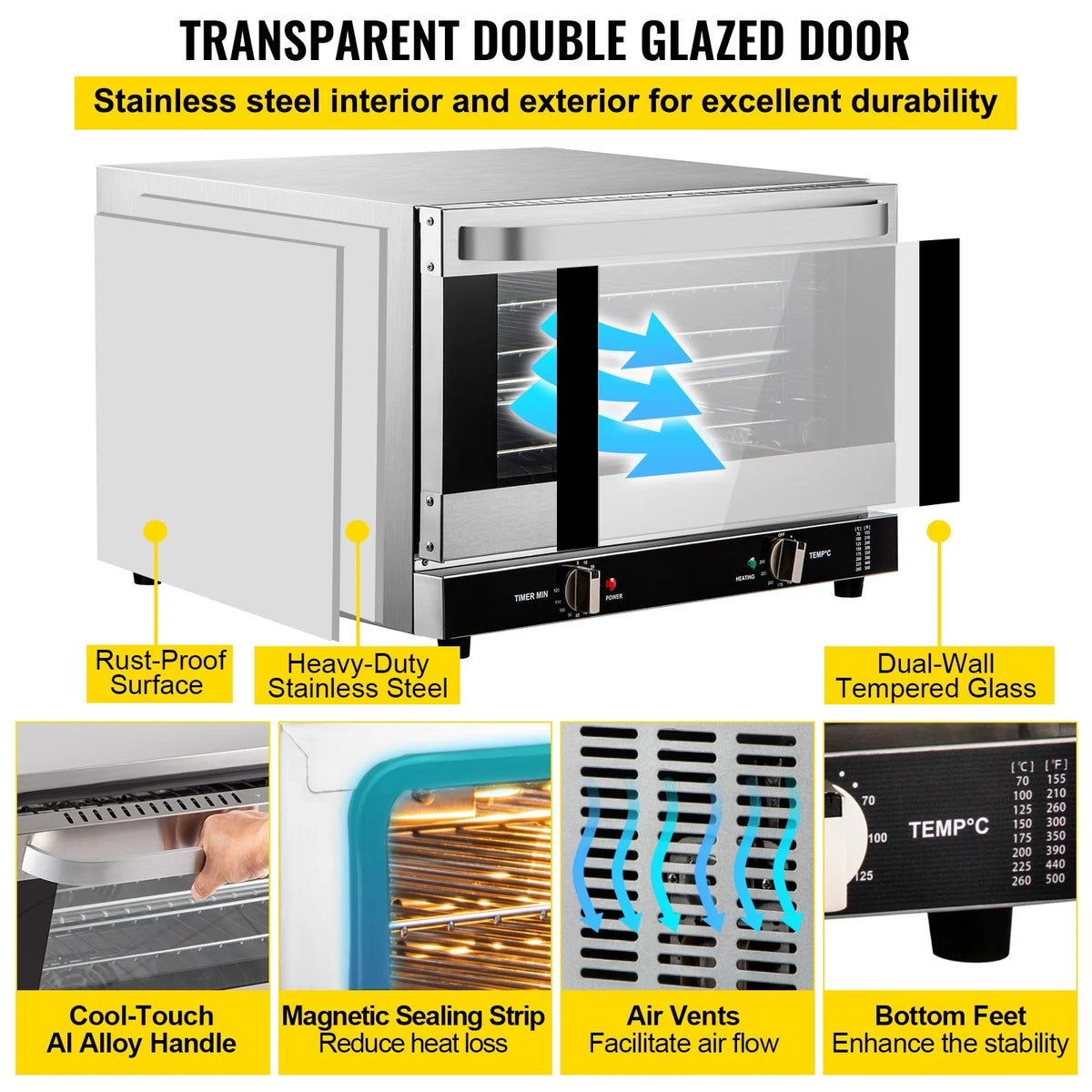 Commercial Convection Oven, 66L, 1800W, 4-Tier U800226