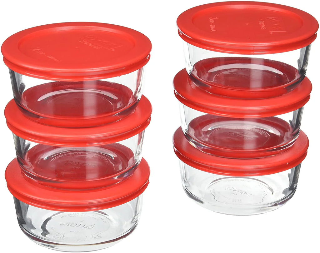 2-Cup Glass Storage Bowls with Red Lid Covers (6-Pack) J57121