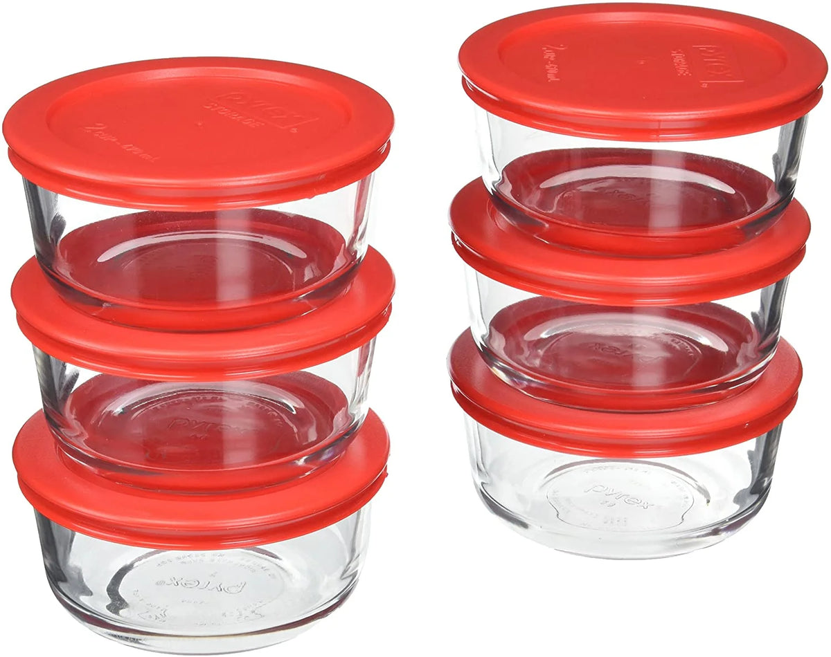 2-Cup Glass Storage Bowls with Red Lid Covers (6-Pack) J57121