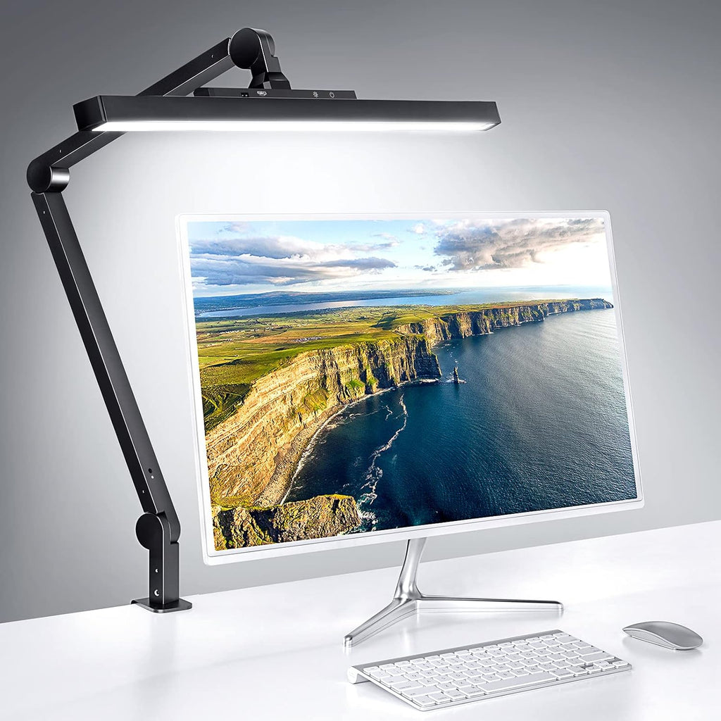 LED Desk Lamp with Clamp, Dimmable Swing Arm, 4 Color Modes S9654