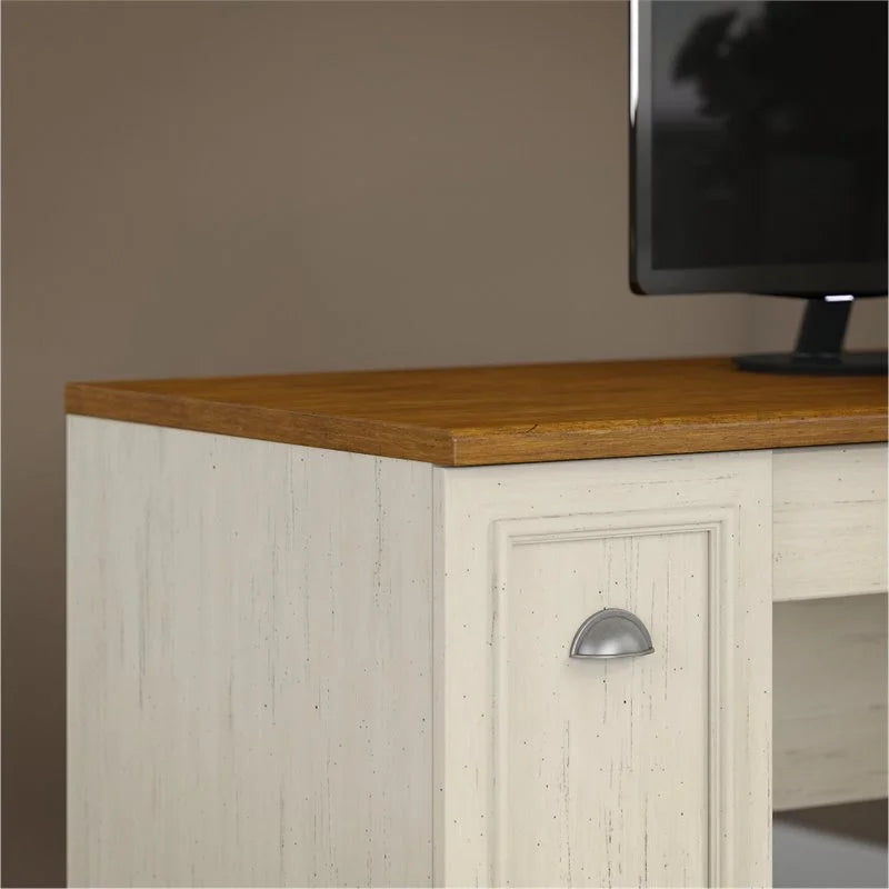 Antique White 5 Pc Engineered Wood Desk with Storage P80446