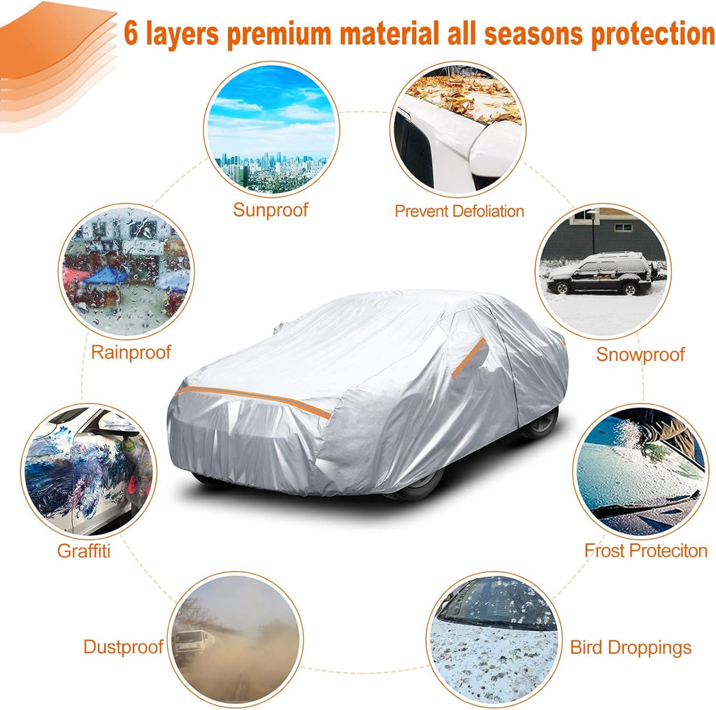 Waterproof All Weather Car Cover with Zipper Door & Storage Bag U252