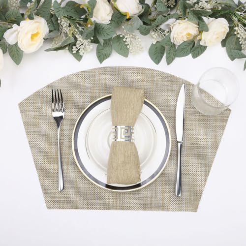 Round Table Placemats Set of 4 Non Slip Heat Resistant Woven Vinyl Metallic Golden Table Mats I2184