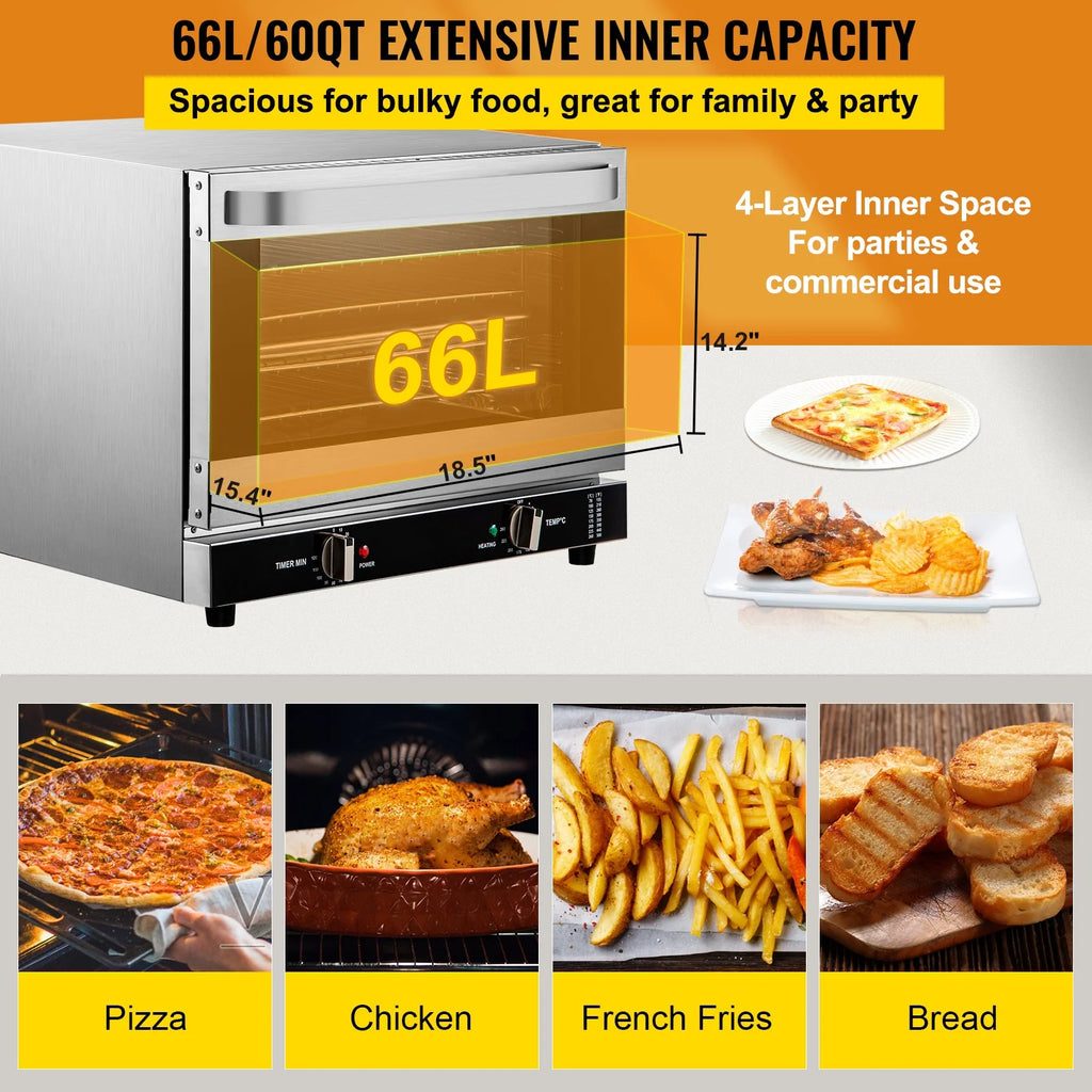 Commercial Convection Oven, 66L, 1800W, 4-Tier U800226