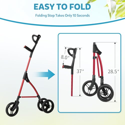 Red 3 Wheel Rollator Walker with Adjustable Height T268