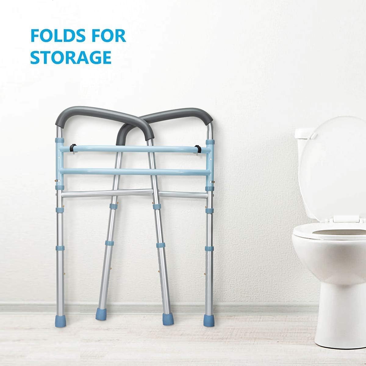 Stand Alone Toilet Safety Rail and Folding Shower Commode Wheelchair Heavy Duty Medical Toilet Safety Frame Adjustable Bathroom Toilet Handrails V62906