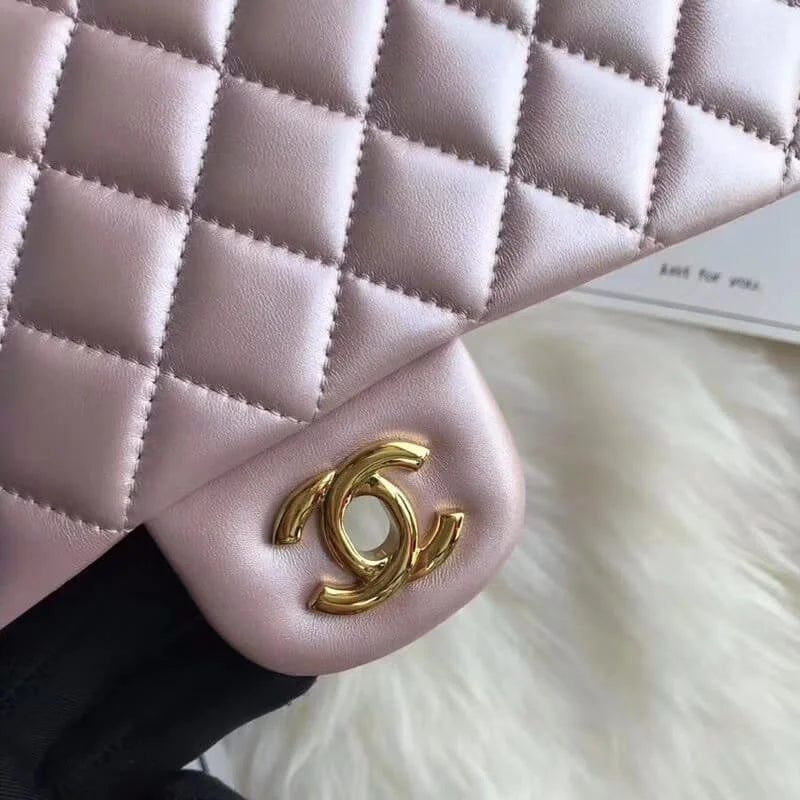 Pink Gold Medium Lambskin Leather Flap Bag E174884