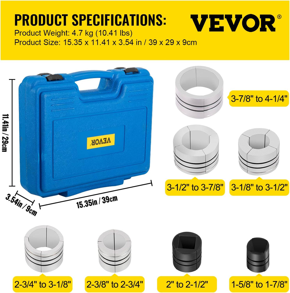 Hydraulic Exhaust Pipe Expander, 10 T Manual Pipe Stretcher with 4 Dies and 2 Storing Case Q13649