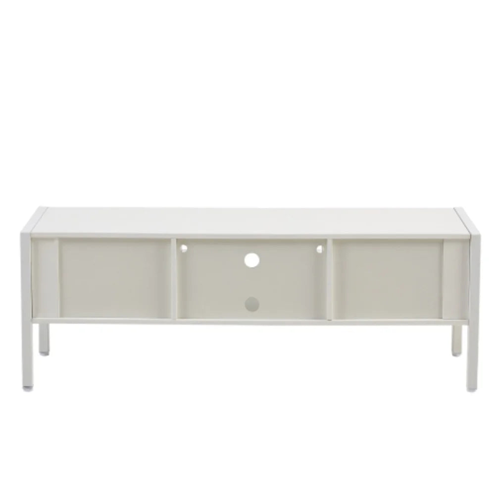 White Rattan TV Cabinet with Sliding Doors and Adjustable Shelf Z585