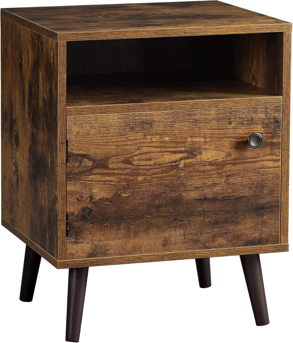 Rustic Brown Nightstand with Open Shelf and Cabinet H5684