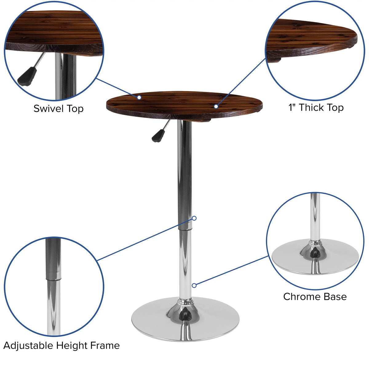 Round Adjustable Height Rustic Pine Wood Table A97231