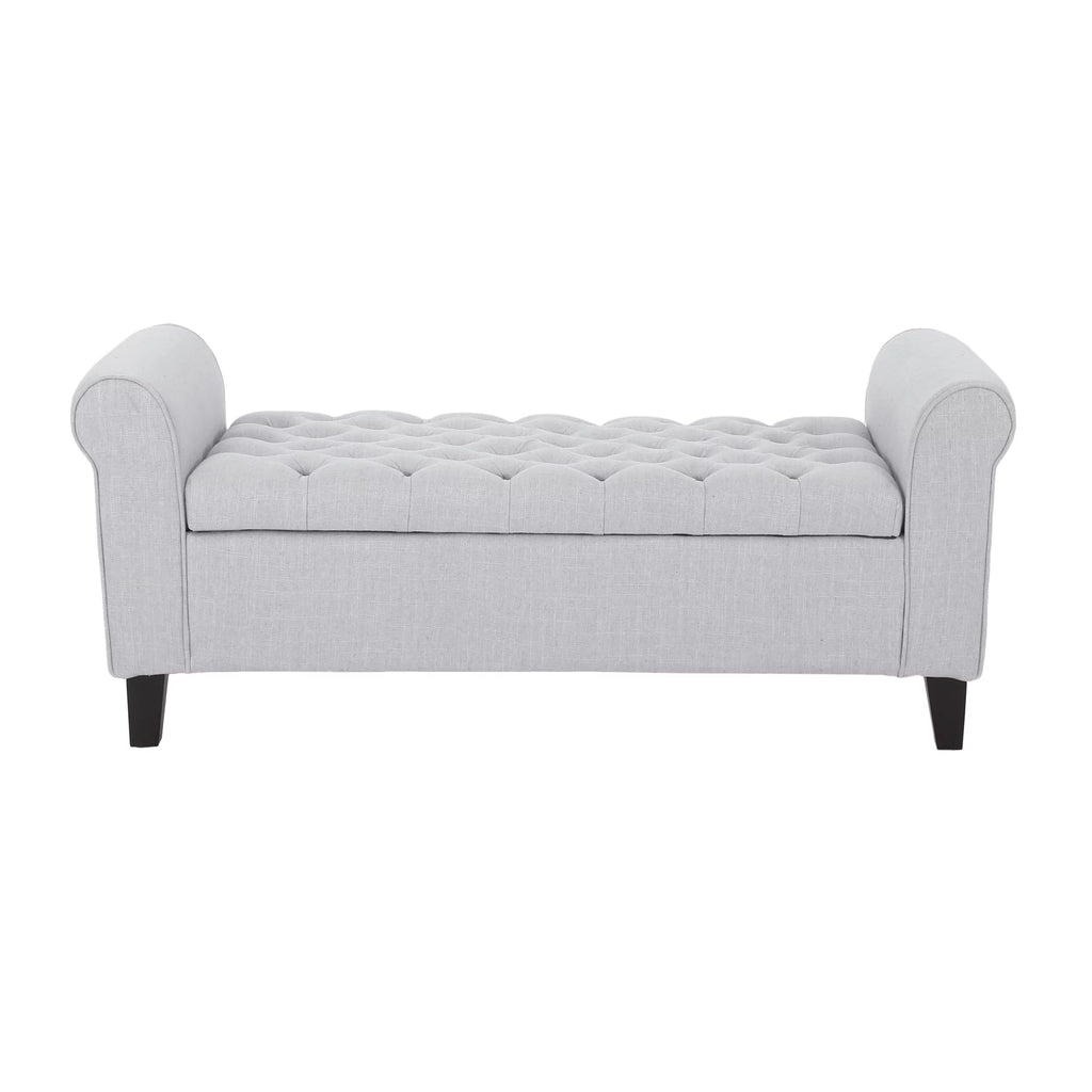 Light Gray and Dark Brown Fabric Storage Ottoman Bench D187402