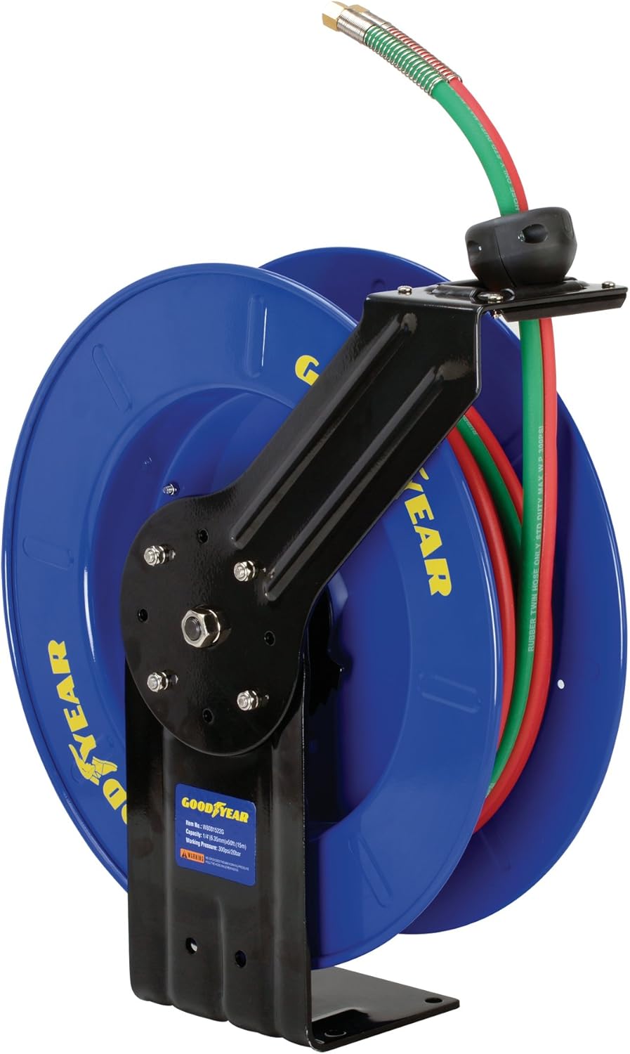Retractable Twin Oxygen Acetylene Rubber Hose Reel, 1/4" x 50', 300PSI B117887