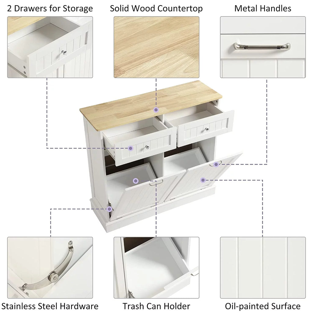White Double Tilt Out Trash Cabinet with Drawer G638795