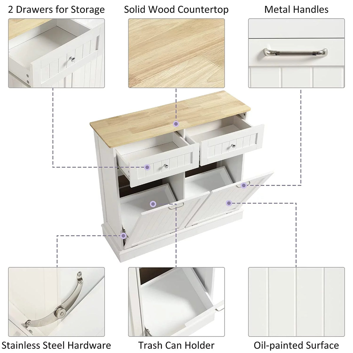 White Double Tilt Out Trash Cabinet with Drawer G638795