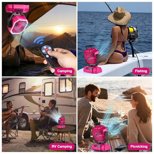 Portable Camping Fan with LED Lantern, 20000mAh Rechargeable Battery Powered Fan, Black V927020