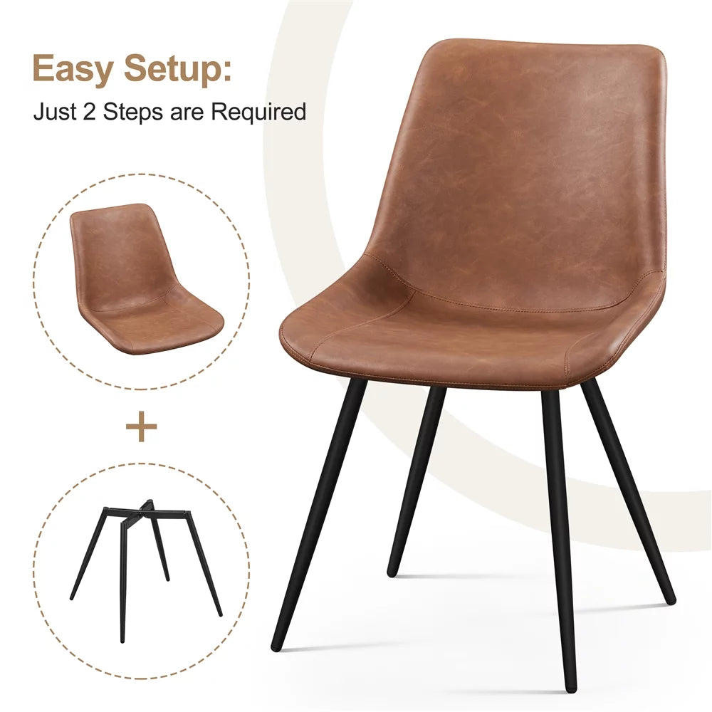 Brown Faux Leather Dining Chairs with Metal Legs Y45912