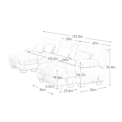 White Oversized Chenille Modular Sectional Sofa with 2 Ottomans V8213