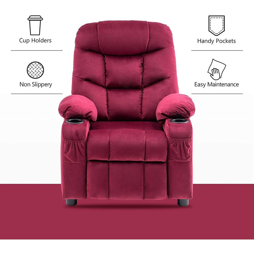 Velvet Recliner Chair with Cup Holders T958151