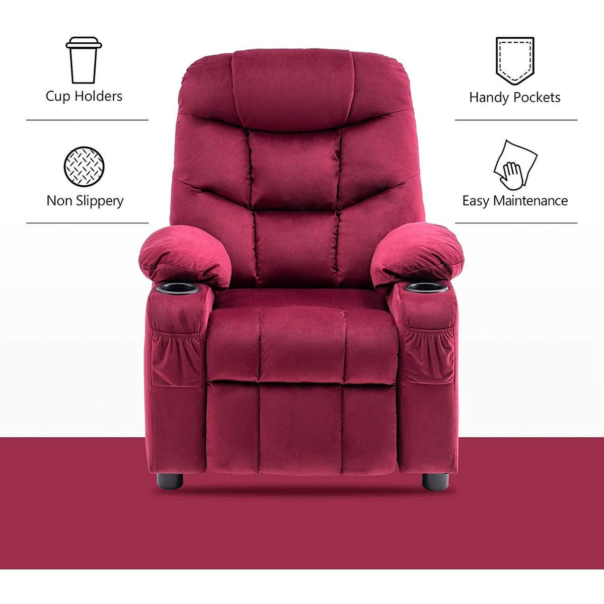 Velvet Recliner Chair with Cup Holders T958151