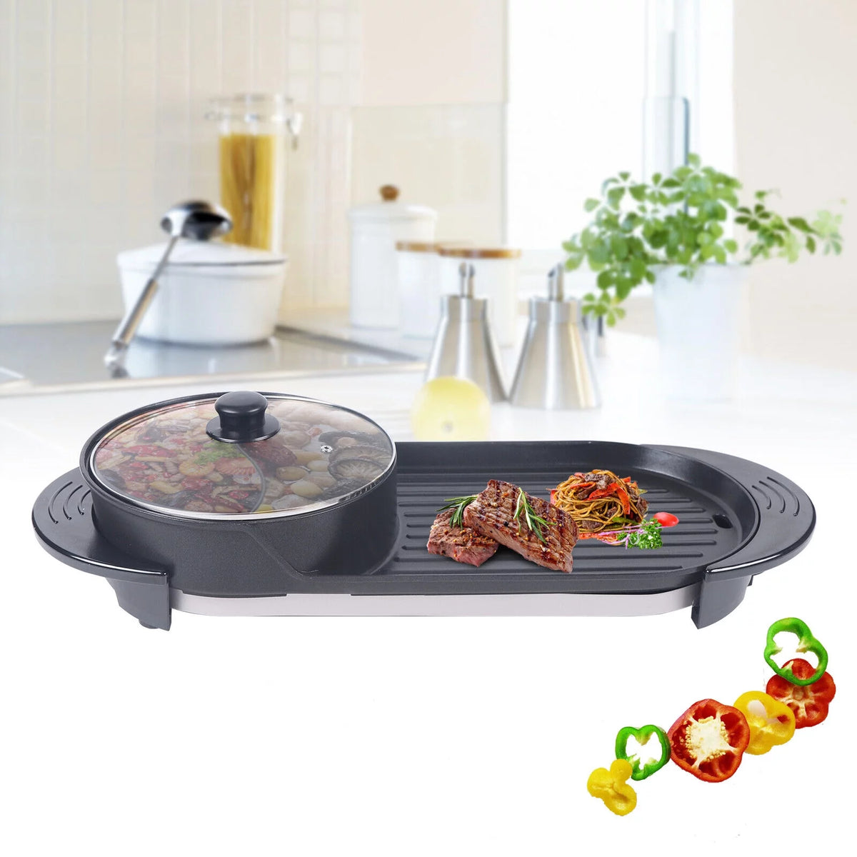 2 In 1 Portable Electric Non-stick Hot Pot Barbecue Grill T94958