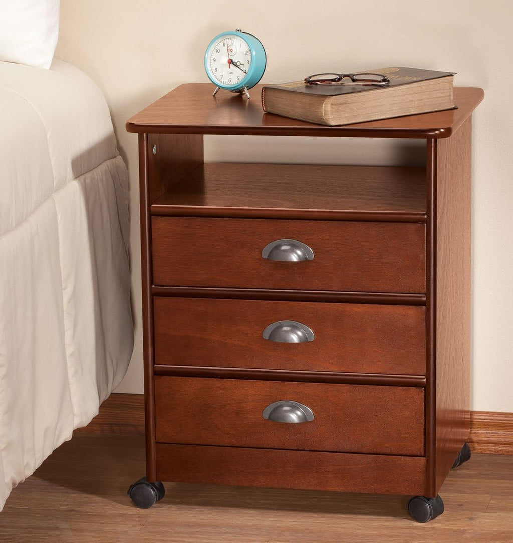 3-Drawer Wooden Rolling End Table with 3 Sliding Drawers S8307