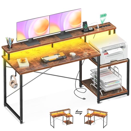48 Inch Computer Desk with LED Lights and Power Outlet V5132