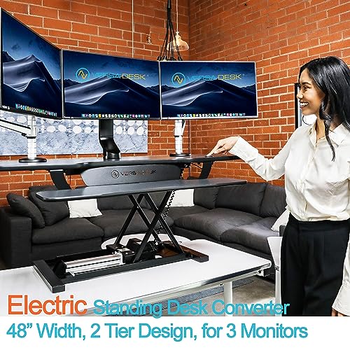 Black Electric Standing Desk Converter with Keyboard Tray and USB Port X464