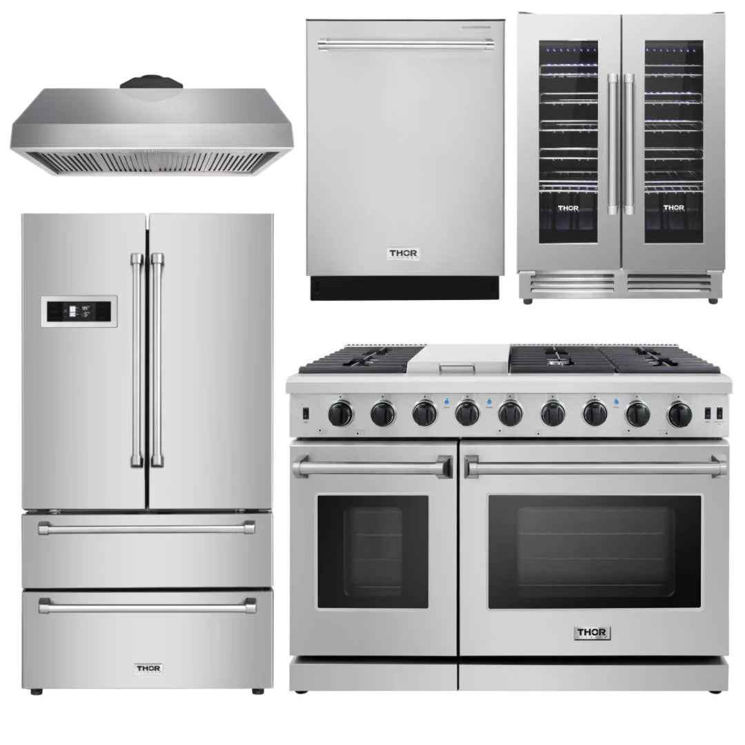 48 Gas Range, Range Hood, Refrigerator, Dishwasher & Wine Cooler H576