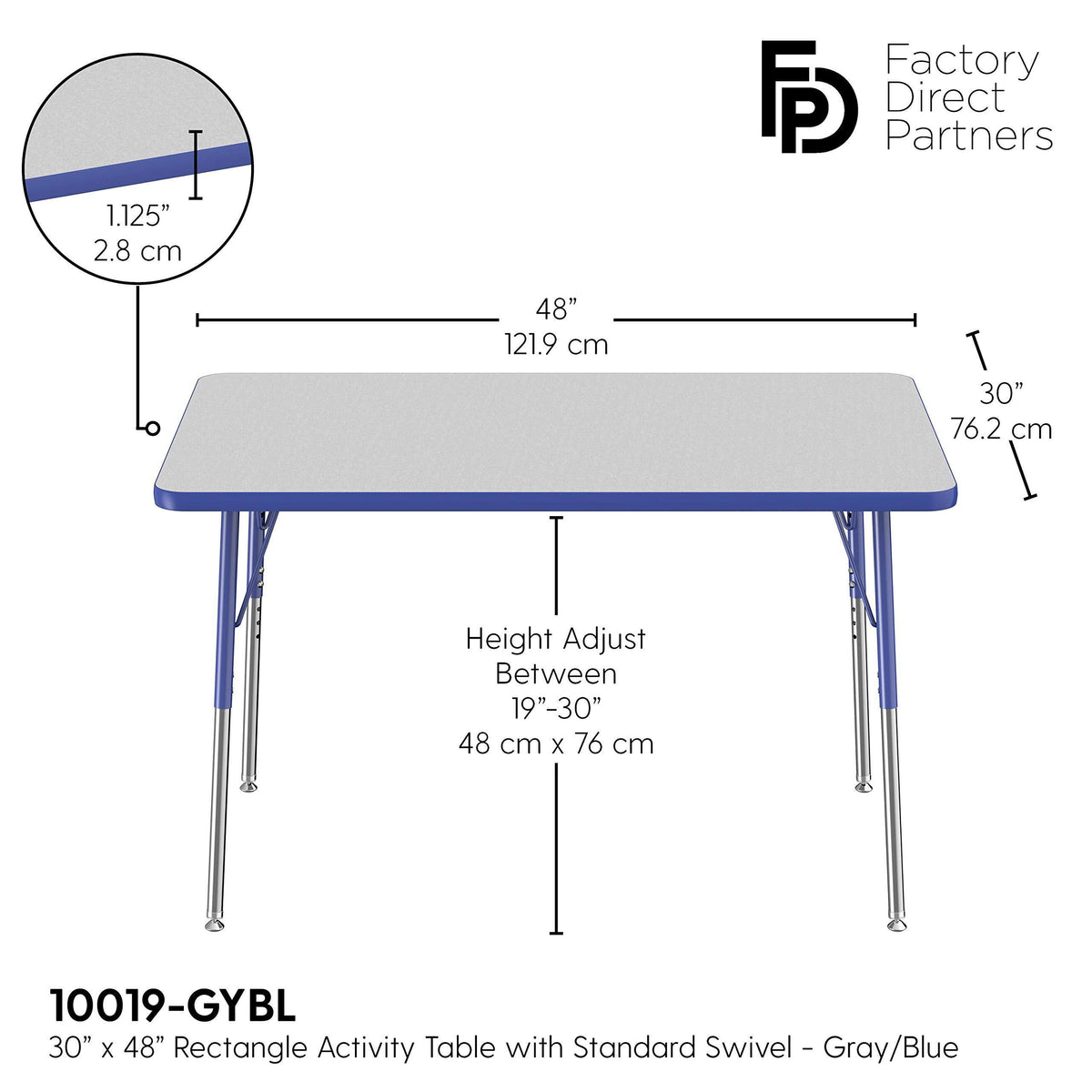 Gray/Blue Rectangle Adjustable Activity Table Q18824