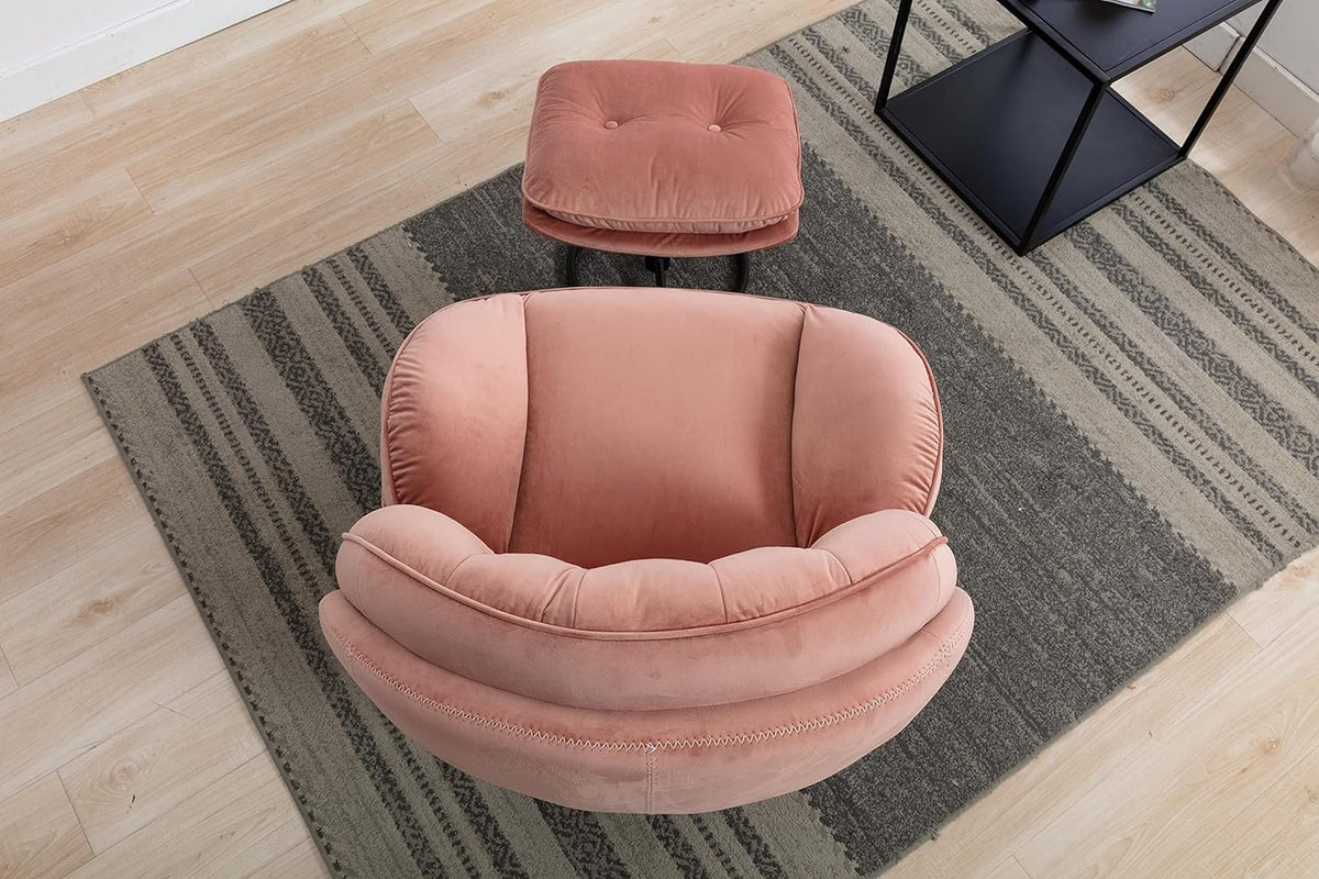 Swivel Velvet Lounge Chair with Ottoman and Metal Frame W20401