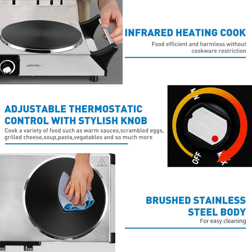1800W Portable Dual Burner Electric Hot Plate V1489