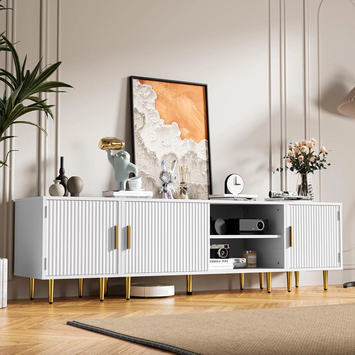 White TV Stand with Storage Cabinet Y652851