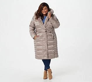Pebble Puffer Coat with Faux Fur Details, Size XX-Small C6876