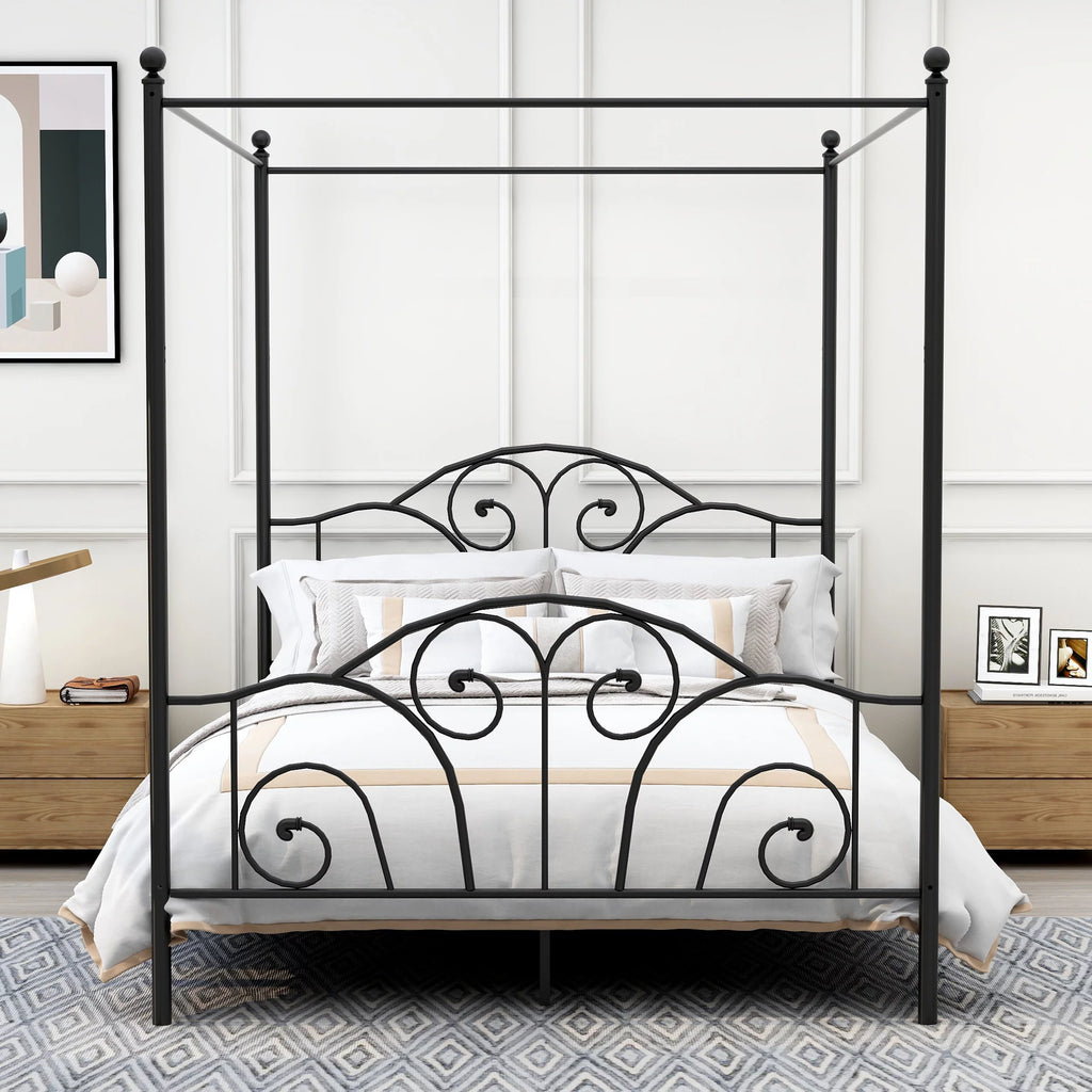Vintage White Full Size Metal Canopy Bed Frame O2978