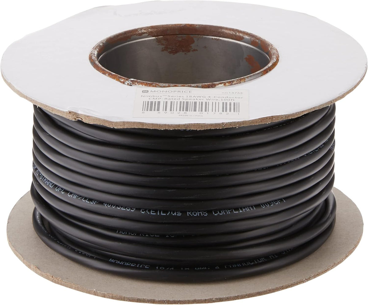 18 AWG 4 Conductor Plenum Rated Speaker Wire 100 Feet Bare Copper A482219