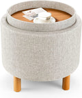 Beige Round Storage Ottoman with Tray Z80088