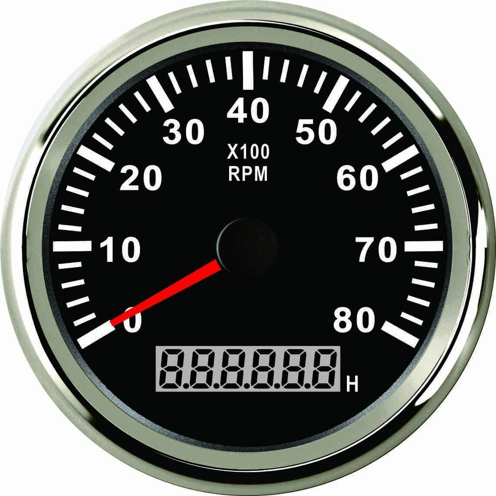 85mm 8000 RPM Tachometer Gauge With Hour Meter RED Backlight Waterproof Pack of 2 W5491