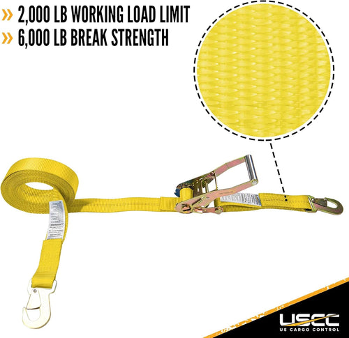 2 Pack 2 Inch x 27 Foot Yellow Ratchet Straps with Snap Hook F490