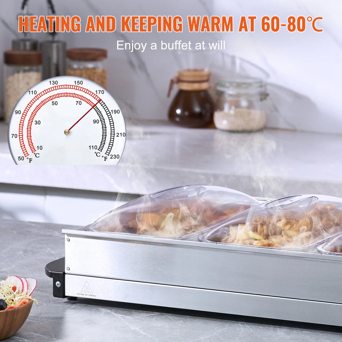 Electric Food Buffet Server with 3 Stainless Steel Warming Pan Q75946