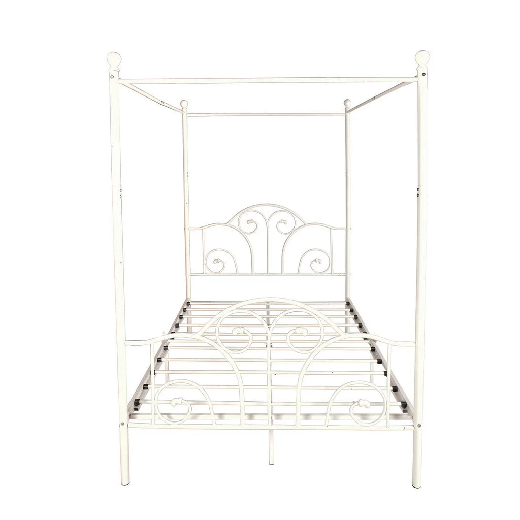 Vintage White Full Size Metal Canopy Bed Frame O2978